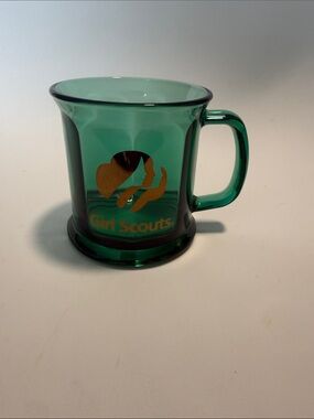 Vintage Girl Scouts Green Glass Coffee Mug